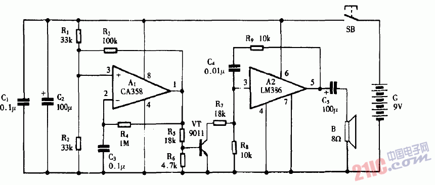 巧用CA358作變調(diào)<strong>音樂門鈴</strong><strong>電路圖</strong>
