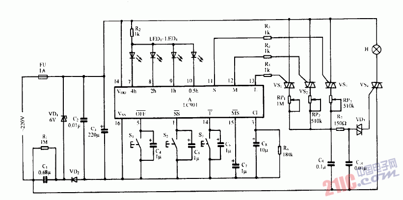 巧用LC901作高檔床頭燈<strong>控制器電路圖</strong>