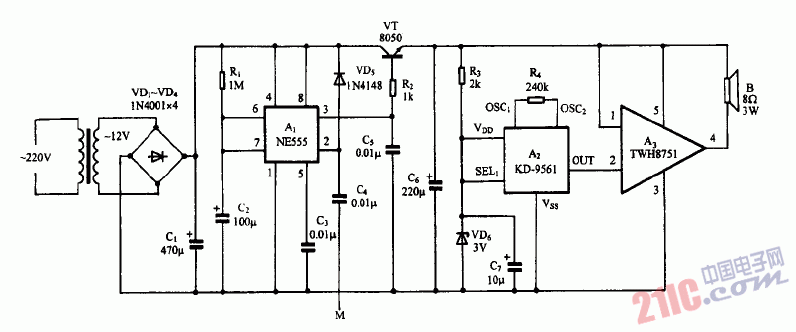 巧用TWH8751作<strong>大功率</strong><strong>觸摸</strong>報(bào)警器<strong>電路圖</strong>