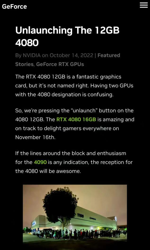 英偉達(dá)突然取消RTX 4080 12GB顯卡發(fā)售，只因老黃犯了一個錯？