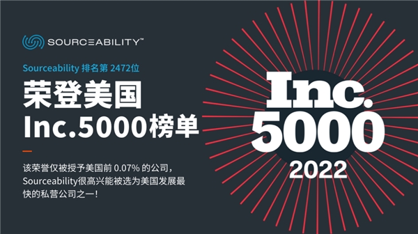 Sourceability榮登2022年Inc.5000 “全美增長最快公司”榜單