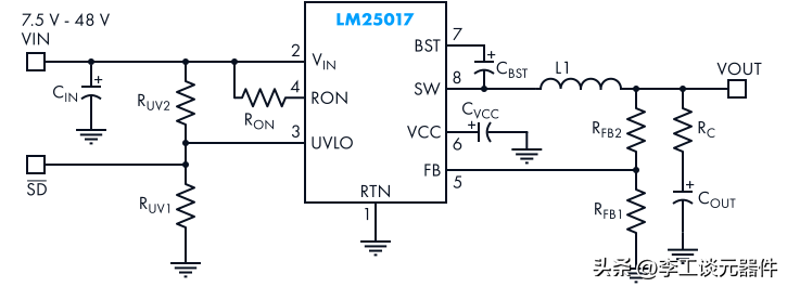 開關DC-DC轉(zhuǎn)換器組成電源開關、導體線圈、二極管和存儲電容