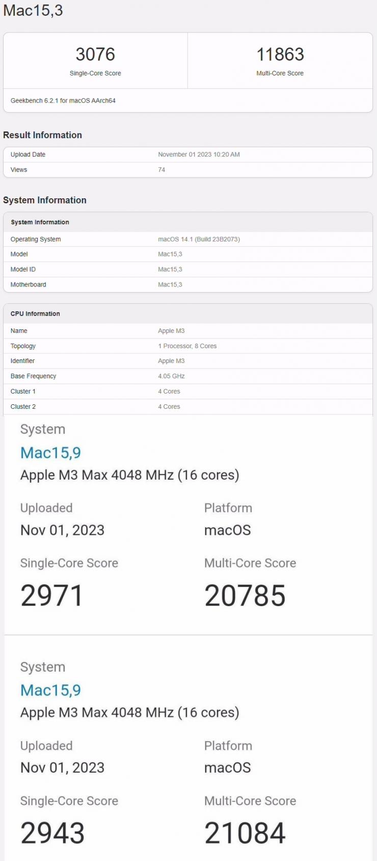 蘋果 M3/M3 Max 芯片 GeekBench 跑分曝光