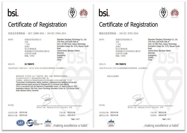 BSI為店匠科技頒發(fā)ISO/IEC 27001和ISO/IEC 27701認(rèn)證證書