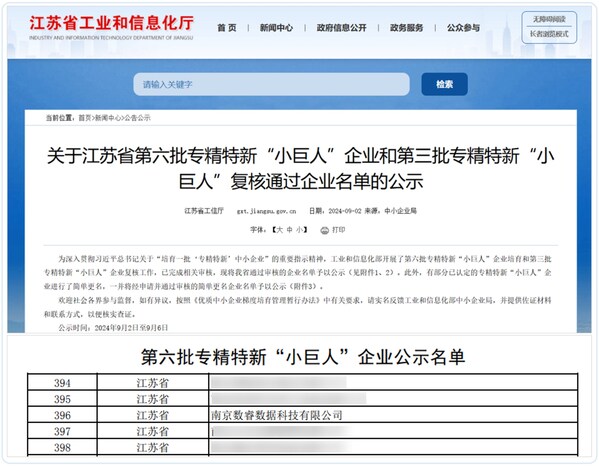 數(shù)睿數(shù)據被認定為國家級專精特新